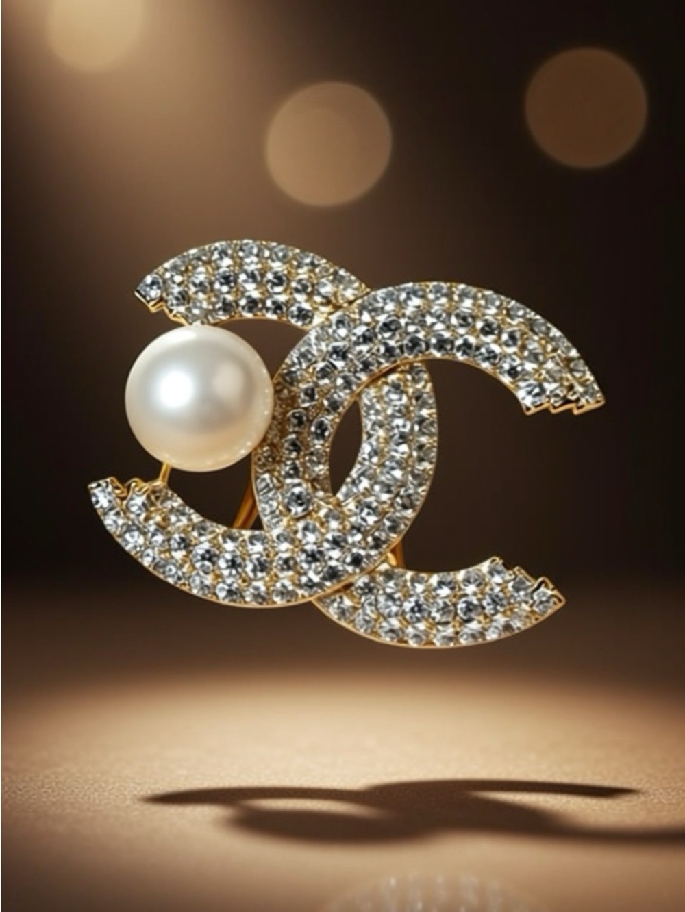 Double C Fashion Gold Tone/
Pearl Brooch, High-End Suit Letter
Diamond Pin - Picture 9 of 9